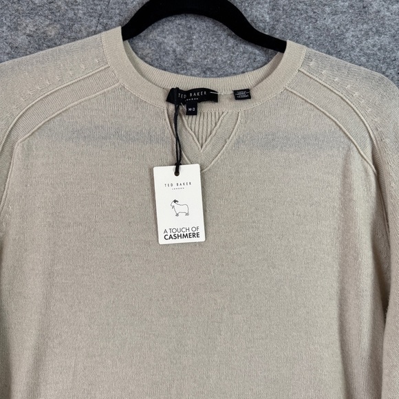 Ted Baker Beige Wool Cashmere Sweater Size M Classic Knit Pullover with Flaw - Picture 3 of 13